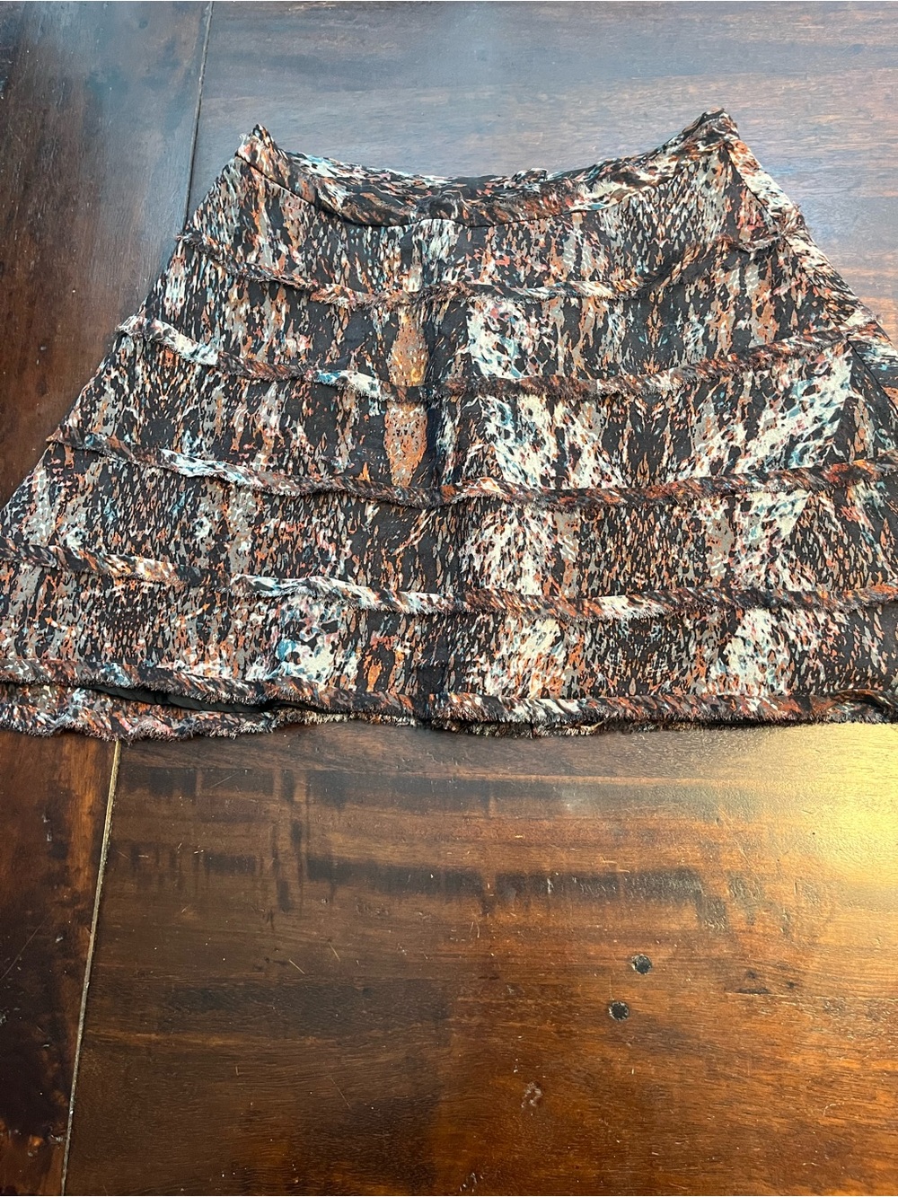 PJK Patterson J. Kincaid Brown Multi Tiered Ruffle Mini Skirt